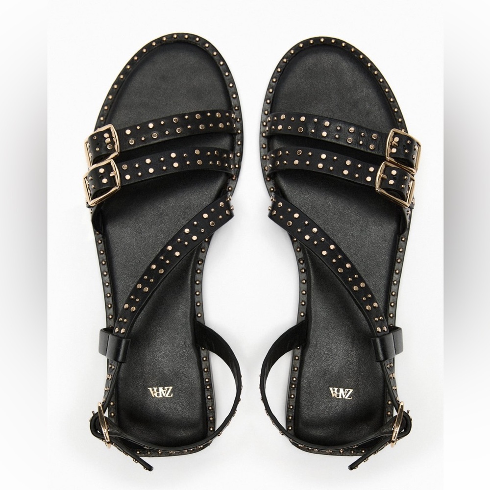 Zara Black Studded Sandals